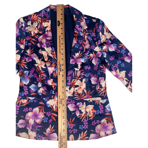 Forever 21 floral tropical blazer navy blue base multi-colored floral w lining S - Picture 5 of 9